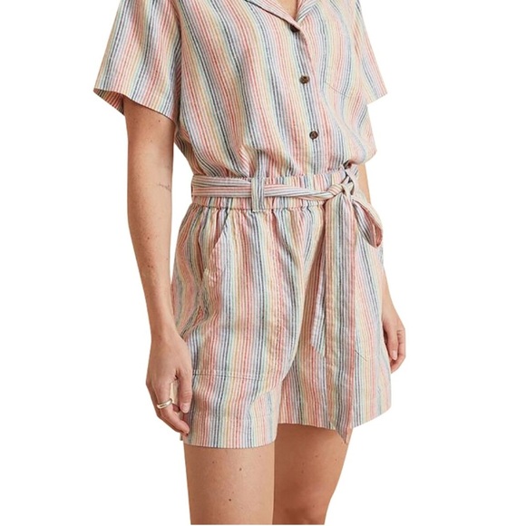 Marine Layer Karleigh Belted Short Rainbow Stripe Small pull on hemp high rise - Picture 1 of 13